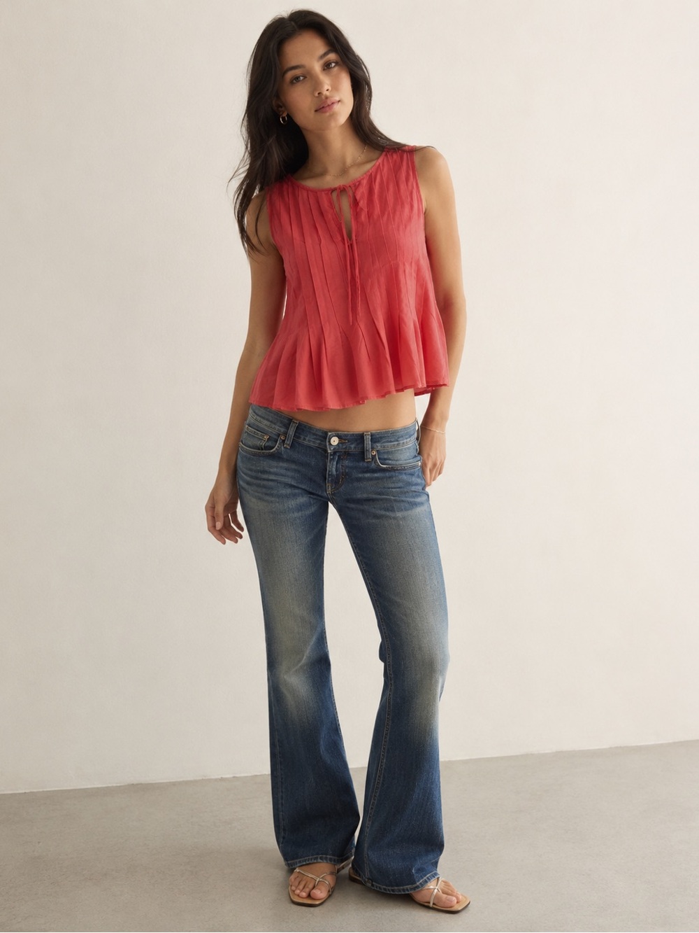 Banana Republic Linen Blend Pleated Swing Tank Top Salmon Pink Sz M